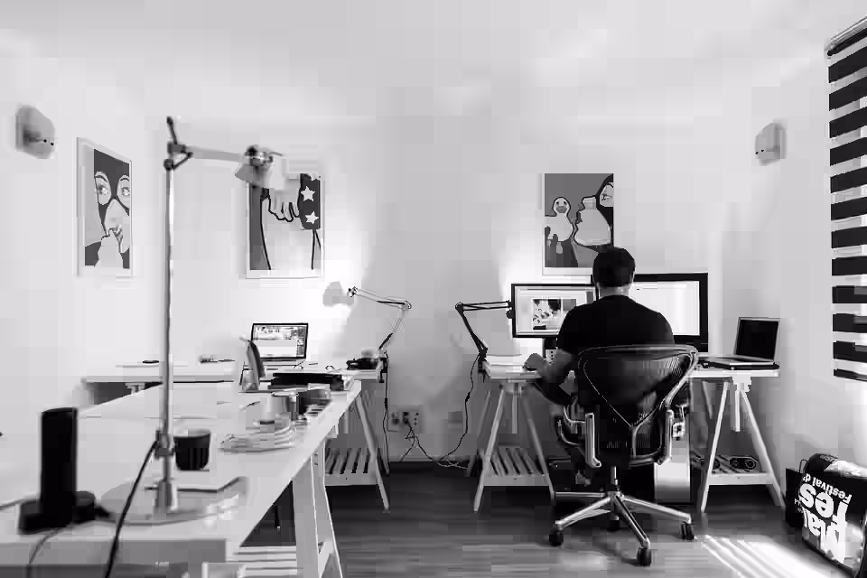 Home office setup with custom built-in shelving and organized workspace by Handy Daniel Services